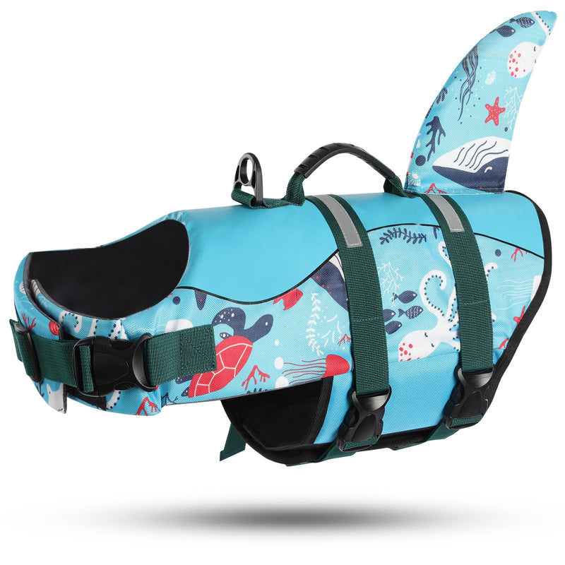 ASENKU Dog Life Jacket - Pet Safety Vest for Swimming & Boating, Shark Life Jacket with Floatation, Dog Lifesavers Swimsuits for Small Medium Large Dogs (Ocean, 2XL) XX-Large Ocean - PawsPlanet Australia