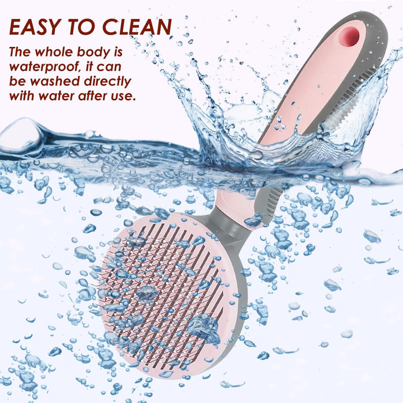 Pet Hair Brush, Cat Brush Self Cleaning Slicker Brush, Dog Brush for Shedding and Grooming, Pet Brush for Short and Long Haired Dogs Cats Rabbits, Removes Loose Undercoat & Tangled Hair (Pink) Pink Slicker Brush - PawsPlanet Australia