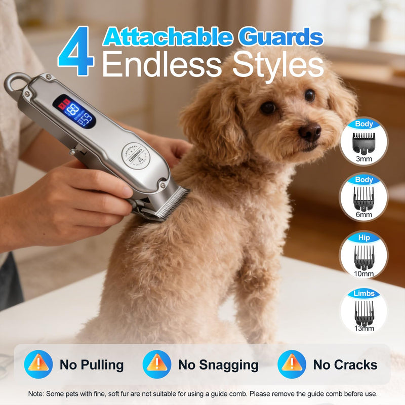 JFX Dog Clippers for Grooming for Thick Heavy Coats,Low Noise Cats Trimming, Cordless Pet Clippers for Grooming Rechargeable Pet Cat Trimmer, Dog Shaver for Dogs Pets and Animals