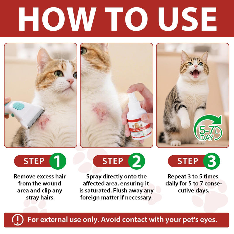 Hot Spot Itch Relief Spray - Anti-Itch Hot Spot Treatment, Pet Wound Care Spray for Skin Itchy, Irritated Skin, Allergy, Rashes, Moisturiser for Dry Skin & Itchy Ears, Skin Soother - 100ML (Cats) Cats