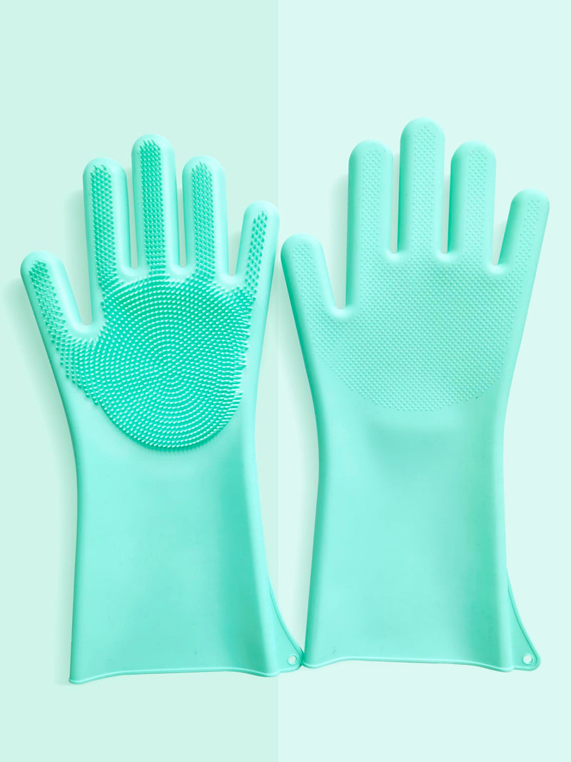 PnzongeMulti use silicone gloves for dogs, showers,pets cats hair removal, anti scratch massage products thickened set of 2 Green