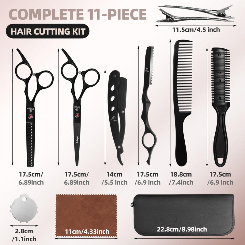 6.5 inch Hair Cutting Scissors Set with Razor, Professional Barber Hairdressing Texturizing Salon Haircut Scissor Japanese Stainless Steel Black