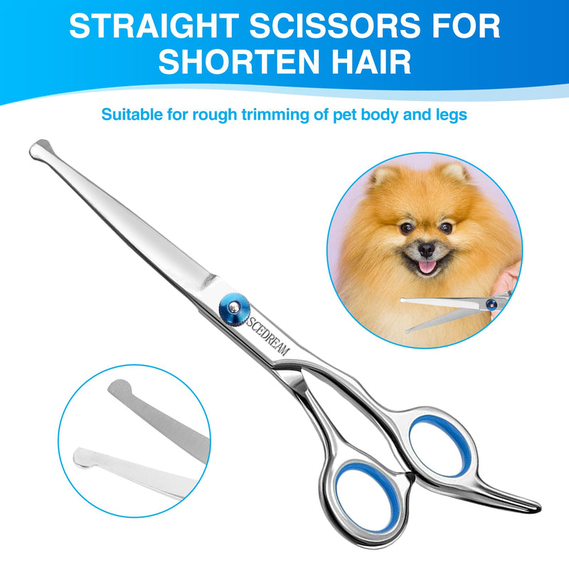 Professional Dog Grooming Scissors with Safety Round Tips, 5 in 1 Dog Grooming Scissors Kit, 4CR Stainless Steel Professional Pet Grooming Shears for Dogs/Cats, Sharp and Durable, Blue - PawsPlanet Australia