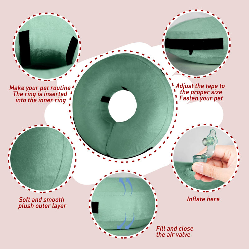Inflatable Dog Cone Collar-Soft Protective Cone for Dogs After Surgery,Dog Donut Collar for Large Medium Small Dogs and Cats (Green,Large) Large(Neck:12"-18") Green - PawsPlanet Australia
