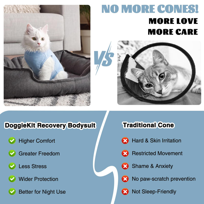 Cat Surgery Recovery Suit, Kitten Anti Licking Onesie for Female Spay Male Neuter, Soft Breathable Surgical Bodysuit, Post Operative Shirt for Abdominal Wound E-Collar & Cone Alternative Blue M