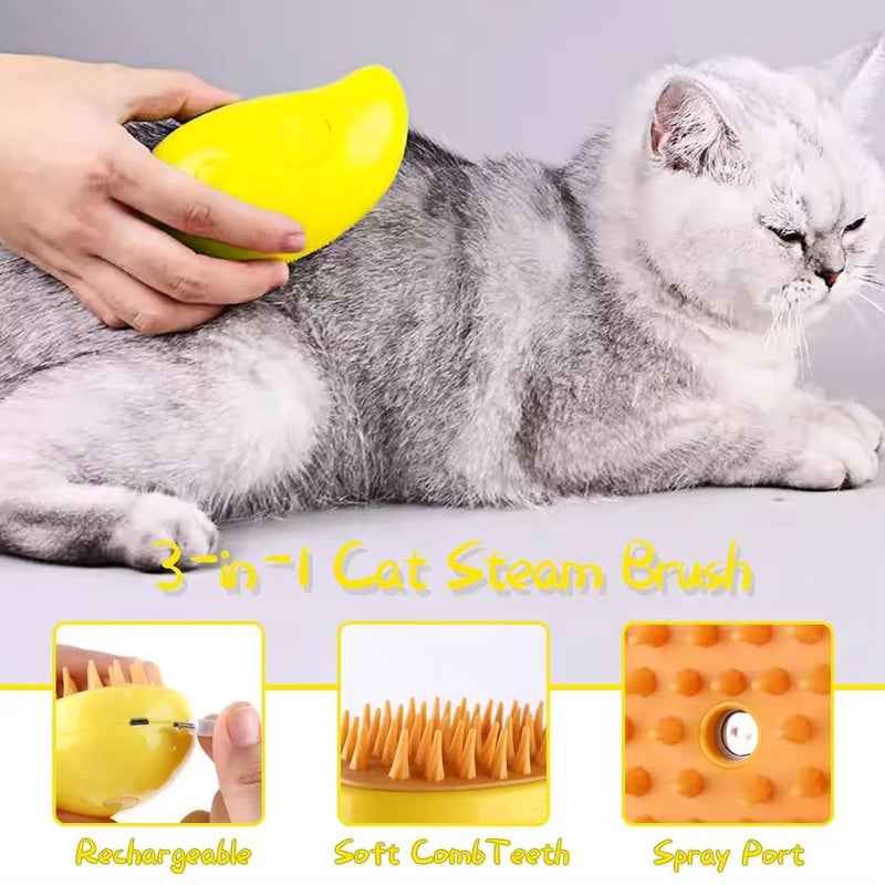 Steamy Cat Brush - 3-in-1 Self-Cleaning Grooming Tool for Cats and Dogs, Cat Steamer Brush for Massage - Removes Tangled And Loose Hair