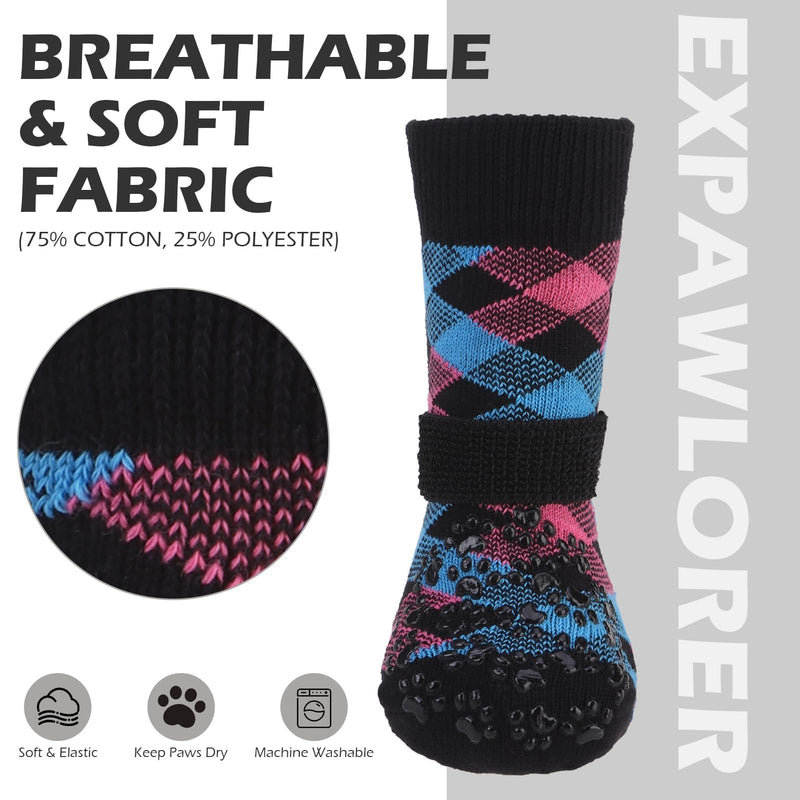 EXPAWLORER Dog Socks for Cold Winter Snow to Prevent Licking Paws, Anti Slip Doggie Booties Grippy Shoes for Hardwood Floors, Boots & Paw Protectors for Small Medium Large Senior Dogs Pink Blue M Pink&Blue - PawsPlanet Australia