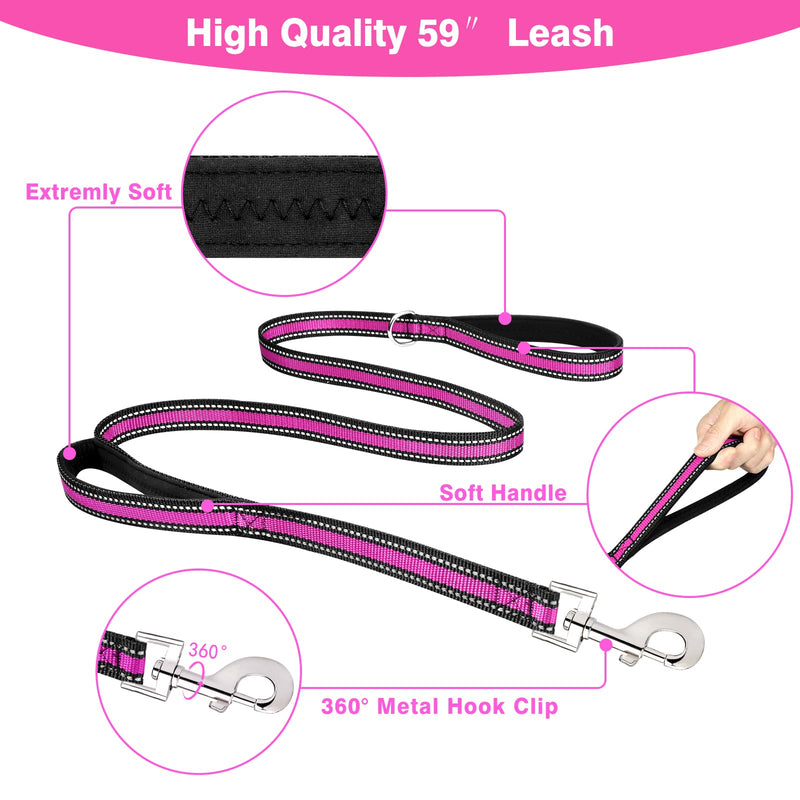 WINSEE Pet Harness Collar and Leash Set, All-in-one Reflective Dog Harness No Pull with Adjustable Buckles for Puppies, Small, Medium, Large, and Extra-Large Dogs (Medium, Rosy) - PawsPlanet Australia