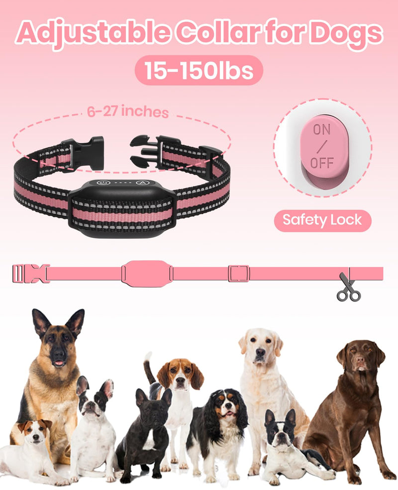 2 Dogs Bark Collar with Remote, 2-in-1 Bark and Shock Collar Combo, 3300Ft Dog Training Collar 2 Pack - Auto Anti Bark/Beep/Vibration/Shock, IP67 Smart E-Collar with 5 Adjustable Levels of Sensitivity Black+Pink - PawsPlanet Australia