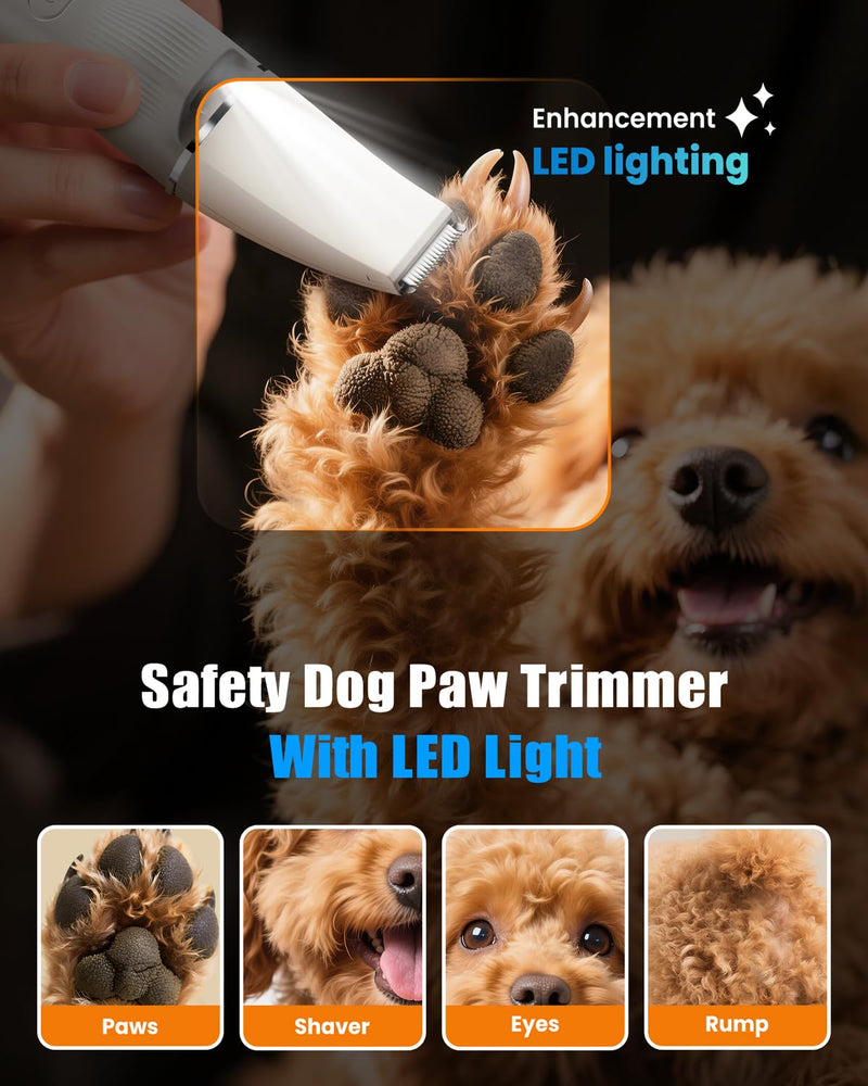 Dog Clippers Grooming Kit with LED Light 4-in-1, 2025 Upgraded Low Noise Dog Paw Trimmer Nail Grinder Grooming Clippers, 2-Speed Professional Pet Hair Trimmer Face Shaver for Paw,Nail,Body (Purple) Purple - PawsPlanet Australia