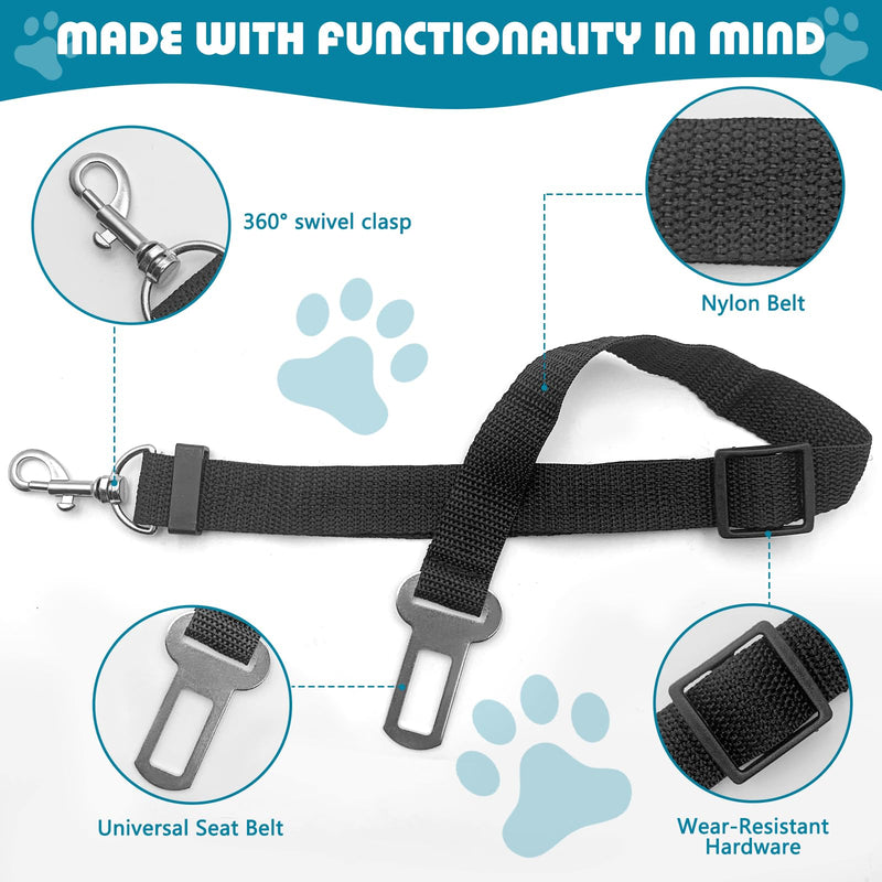 Adjustable Dog Seat Belt for Car, 2 Pack Pet Safety Belts for Vehicles, Heavy-Duty Nylon Puppy Harness Seatbelt Leash for Driving, Universal Fit Seatbelts for Pets in SUV, Truck, Travel, Black - PawsPlanet Australia