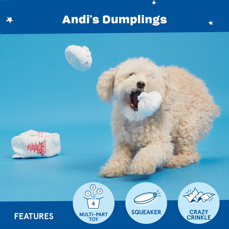 BARK Dog Toy 2 in 1 Interactive - Plush Exterior Material & Squeaker, Tearable Dog Toy with Squeaky Ball Inside, Ideal for Toy Destroyers | Andi's Dumpling, Small - PawsPlanet Australia