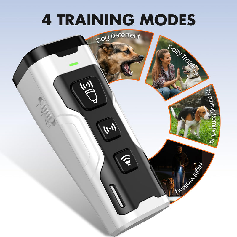 Dog Bark Deterrent Device, 3X Ultrasonic Anti Barking, 6 Training Modes 23 FT Range Barks No More Indoors Outdoors Behavior Correct Safe & Humane Rechargeable Compact Bark Control for Dogs Silver