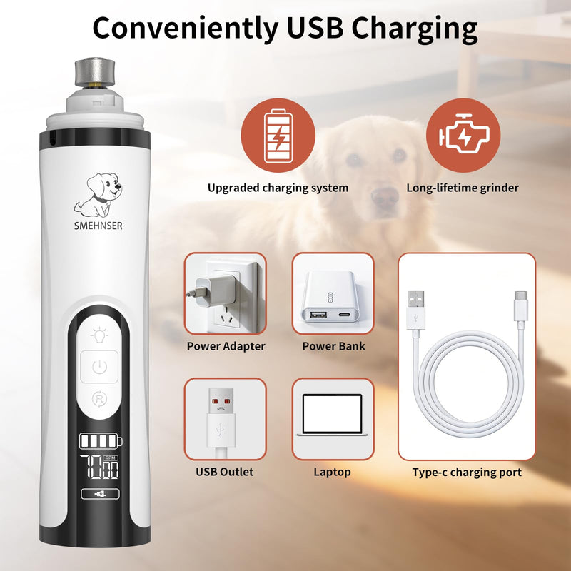 YFL Upgraded Dog Nail Grinder with LED Light, Super Quiet 2-Speed Electric Pet Nail Trimmer, Professional Rechargeable Dog Nail Clippers for Large Medium Small Dogs & Cats