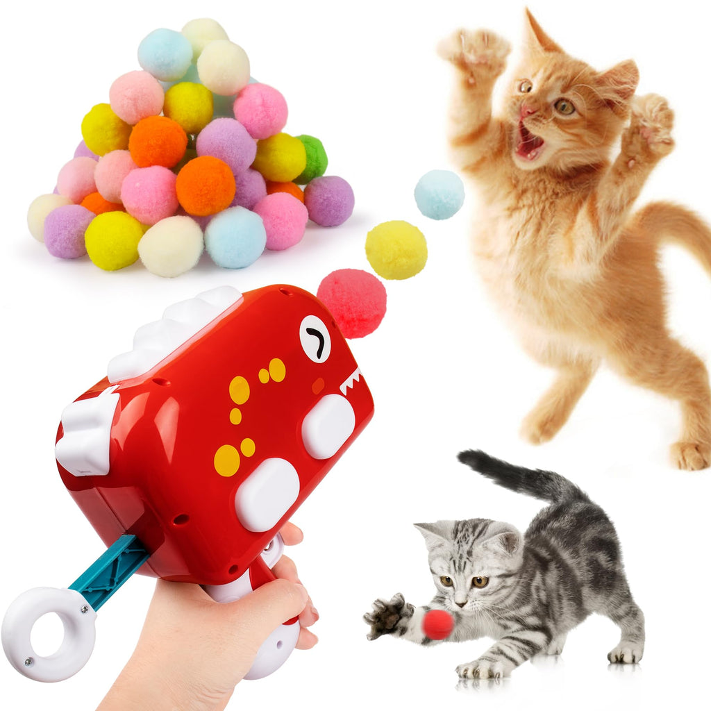 Cat Toys Interactive for Indoor Cats Kitty Toys Cat Toys for Indoor Cats Cat Ball Toy Pom Pom Balls Plush Ball Launcher for Cats Puff Balls Cat Enrichment Toys 30 Plus Balls - PawsPlanet Australia