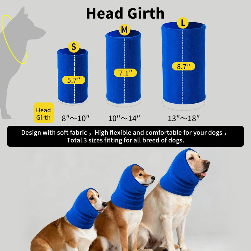 3 Pack Dog Calming Ear Cover for Small, Medium, Large Sizes, Soft & Stretchy Pet Anxiety Relief Hoodie Dog Cat Ear Muffs Noise Reducing for Thunder,Fireworks,Grooming Drying (Blue) Blue