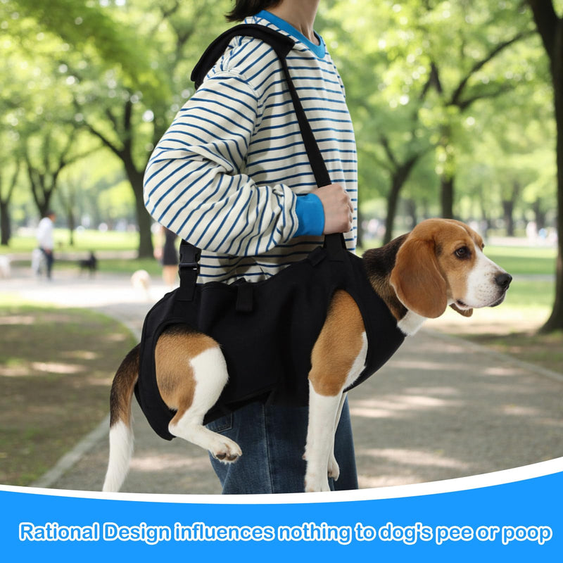 Dog Carry Sling Emergency Backpack Pet Legs Support and Rehabilitation Dog Lift Harness Adjustable Lifting Straps Carrier for Senior Dogs Joint Injuries, Arthritis, Hiking, Skiing, Black(L) L - PawsPlanet Australia