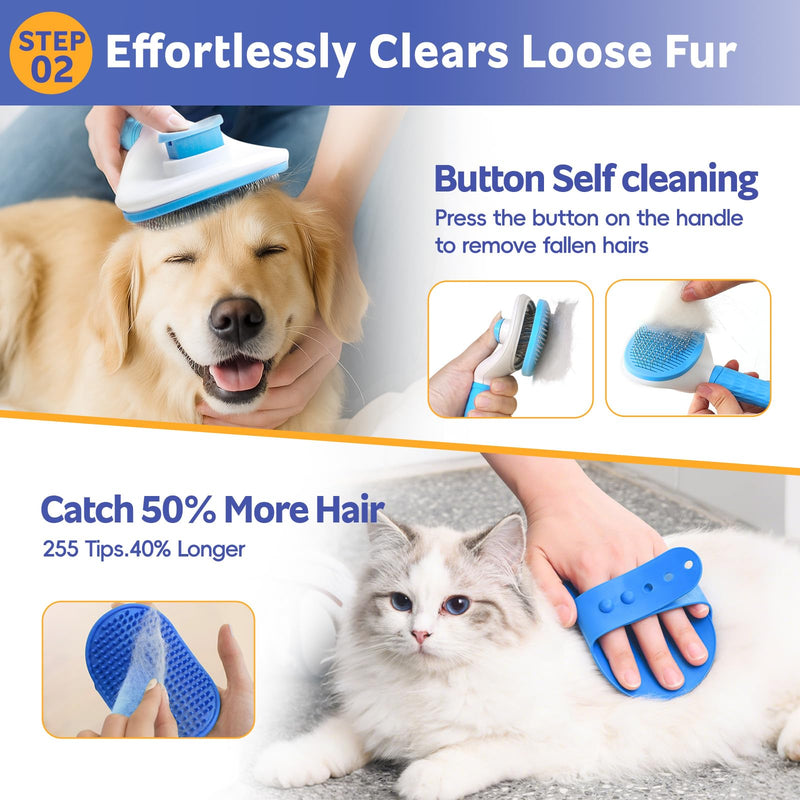Dog Brush for Shedding 13pcs Bath Grooming Kit with Pet Nail Clipper and File - Dog Bath Brush Cat Grooming Supplies, Dematting Comb Bath Brush Shampoo Scrubber for Dogs and Cats Blue 13pcs - PawsPlanet Australia
