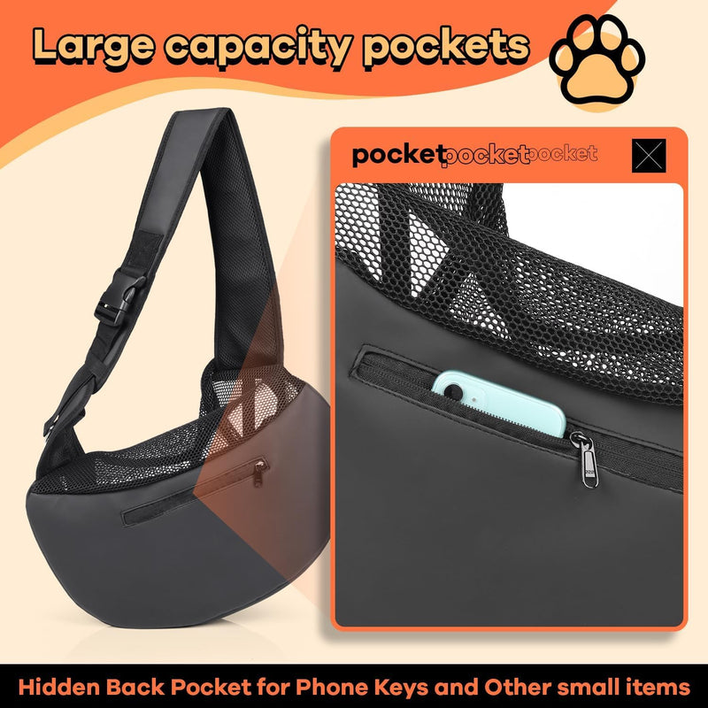 YUDODO Pet Sling Carrier for 5-9 lbs Small Dogs & Cats – Hands-Free Puppy Carrier with Safety Hook, Large Zipper Pocket, Soft Breathable Mesh, Adjustable Strap & Reflective Strip (Pink 3.0 M) - PawsPlanet Australia