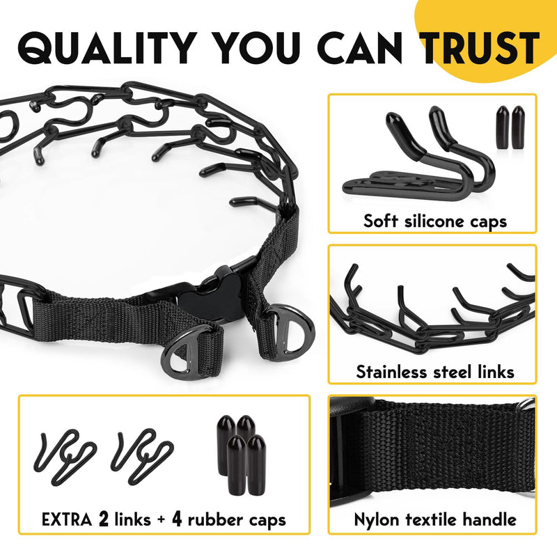 PetJett Prong Collar for Dogs - Choke Collar for Dogs, Pinch Collar for Dog Adjustable Dog Training Collar for Small Medium Large Breed - No Pull Safety Stainless Steel Metal Choker Chain Walking Tool Full Black Large: 18 - 20" / 70 lbs - PawsPlanet Australia