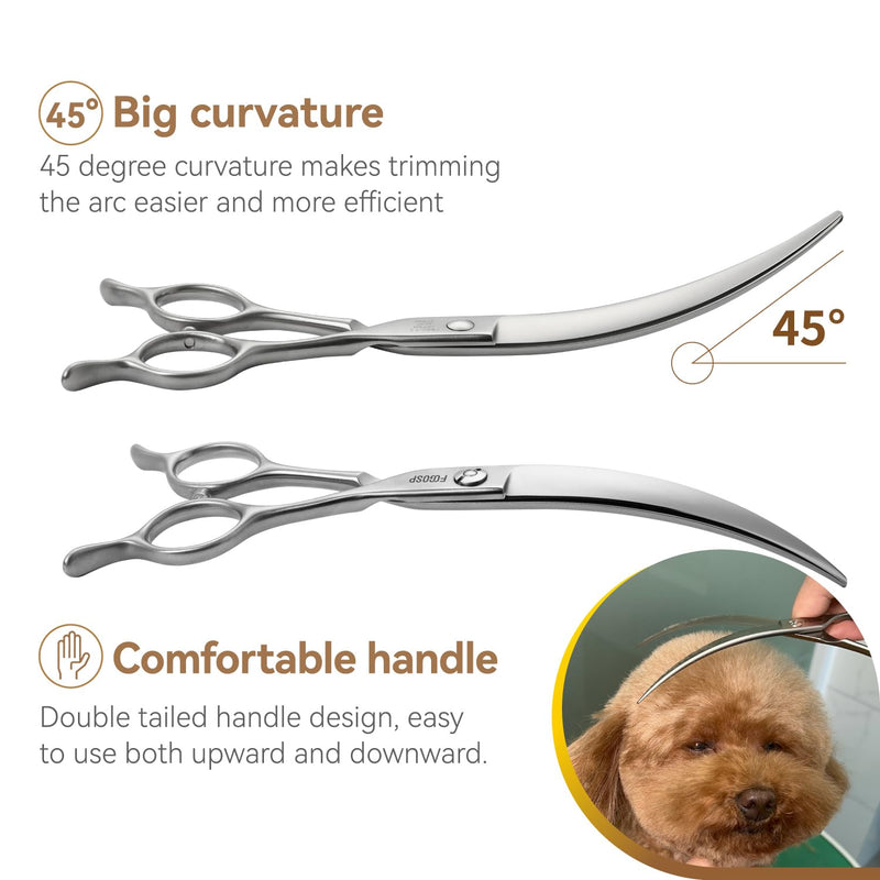 Professional 45°Curved Grooming Scissors for Dogs 7.0 in Big Arc Curved Shears for Professional Groomer Japan VG10 High-carbon Steel Right Hand Matte 45° Curved Shears 7.0 in,Matte - PawsPlanet Australia