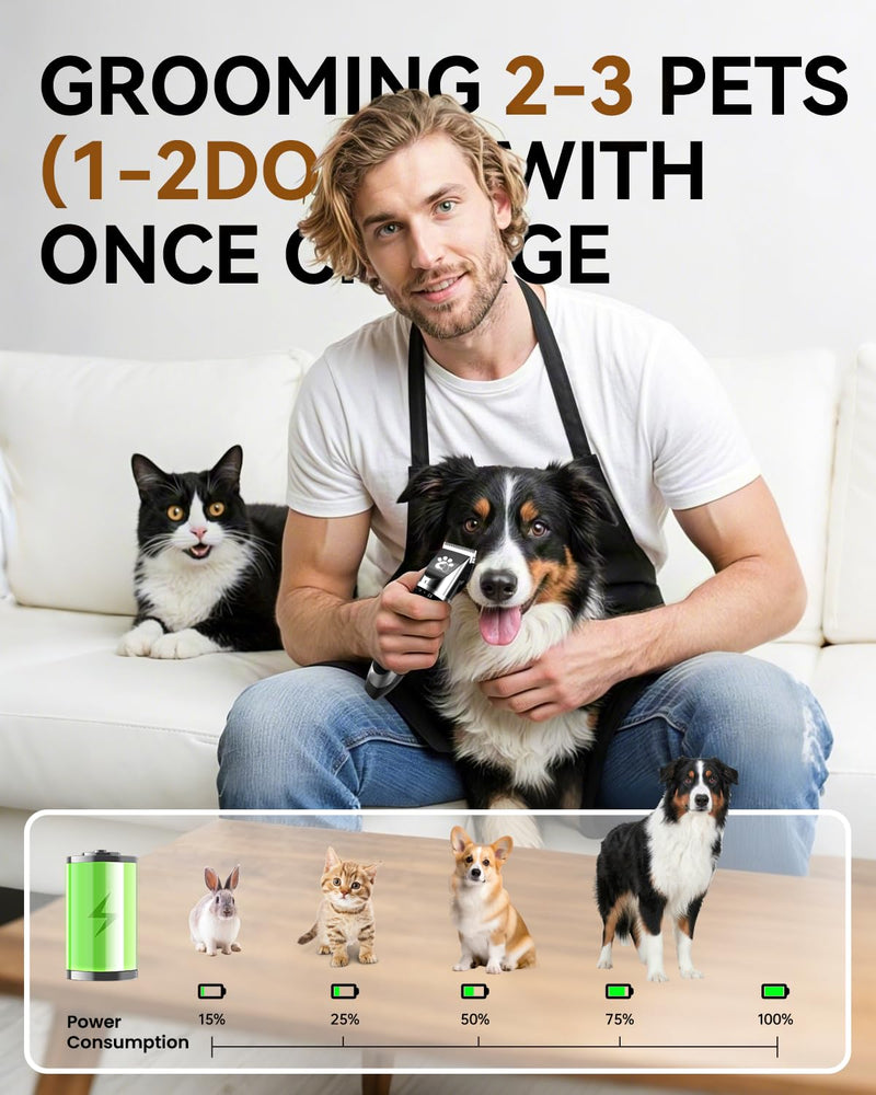 Dog Clippers Cordless, Dog Grooming Kit, Low Noise Rechargeable LED Display Pet Trimmer (Black) Black