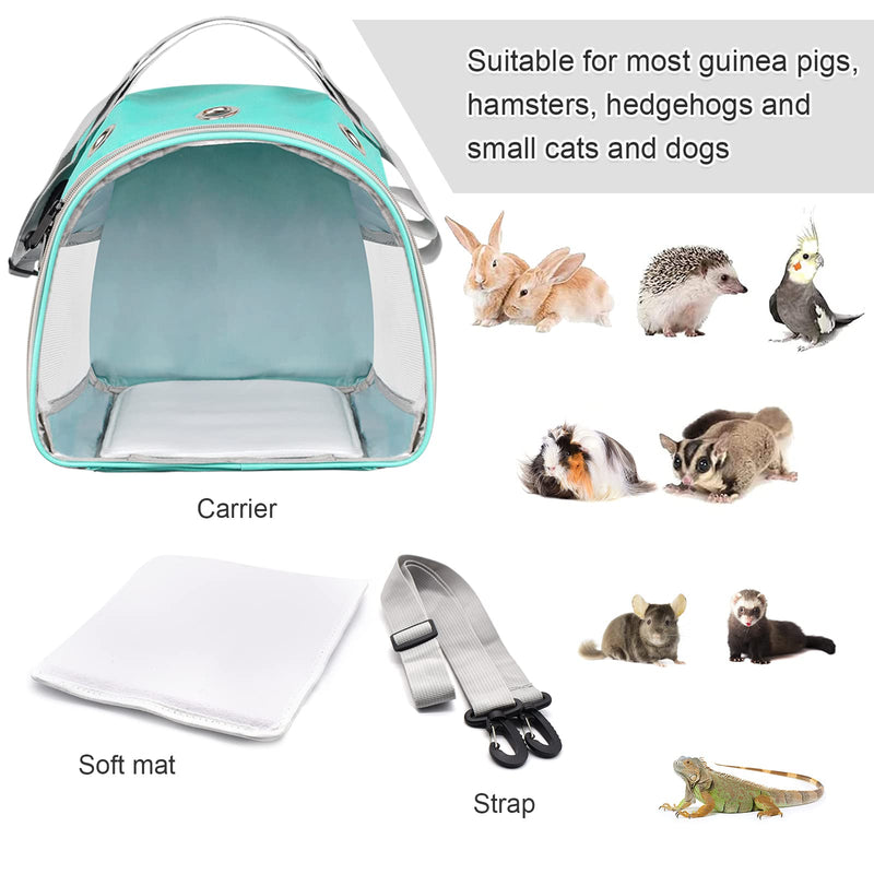 Small Animal Carrier Bag, Upgraded Portable Guinea Pig Carriers, Transparent Hamster Carrying Case, Reptile Rat Rabbit Bearded Dragon Hedgehog Carrier Bag for Travel, Hiking, Walking, Outdoor (Green) Green