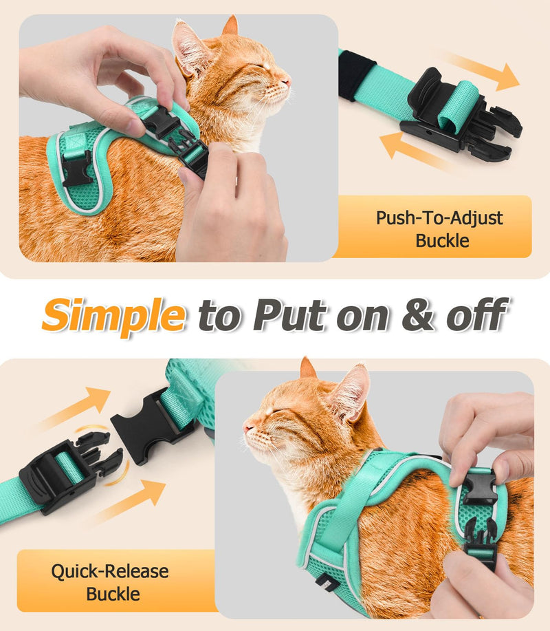 Halypet Cat Harness and Leash Set [MAX Safety 4th-Gen Upgrade] Escape Proof Adjustable Cat Leash Comfortable Soft Vest Easy to Wear Kitten Harness with Reflective Strip for Cats Walking, S Green H600 Pro Green Small (7-12lb) - PawsPlanet Australia