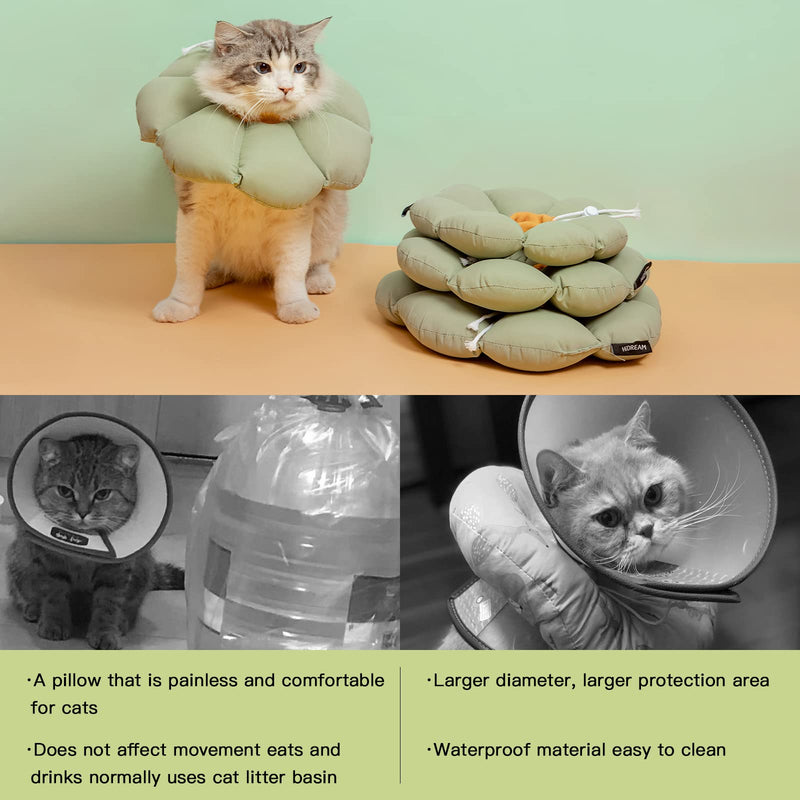 Cat Cone Collar Soft,Cute Adjustable Waterproof Cat Recovery Collar,Anti-Bite Lick Wound Healing Safety Cone For Cats,Green Flower All-Season Style(M)… Green Flower M(Neck: 6.5-10.5 in)