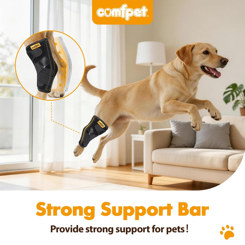 Dog Leg Brace for Rear Hock for Medium Dogs (15-40 lbs), Adjustable Dog Hind Leg Protector & Support Wrap with Metal Strips for Springer Spaniels, Bull Terrier, Labrador, Arthritis, ACL - M