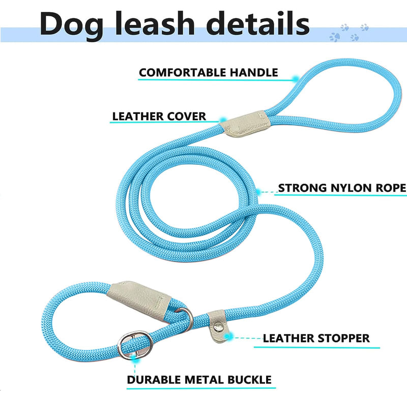 Durable Slip Lead, 5 FT Slip Leads for Dogs, Slip Lead Dog Leash Adjustable Dog Training Leash, Strong Nylon Rope Slip Leash for Large Medium Small Dogs (Blue) - PawsPlanet Australia