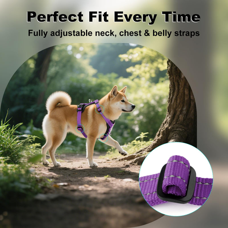 Plutus Pet Adjustable No Pull Dog Harness with Leather Accents, Heavy Duty Reflective Nylon Vest for Training, Hiking, Easy Walk Harness for Small, Medium, Large Dogs (Purple, S) Purple - PawsPlanet Australia