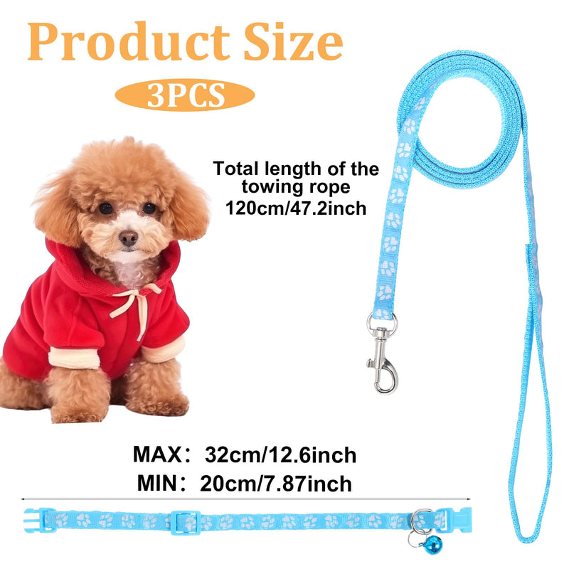 Giantree 3 Pcs Dog Collar and Leash Set, Nylon Puppy Collar and Leash Set, Puppy Collars with Bell Paw Print, Quick Release Buckle Adjustable Training Rope for Small Dogs Pet Cat Kitten - PawsPlanet Australia