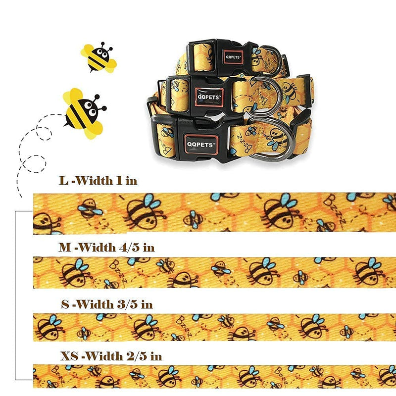 Roses&Poetry Dog Collar with Colourful Bee Patterns, Adjustable Durable Puppy Collars for Small Medium Large Dogs (Bee-L) L Golden - PawsPlanet Australia