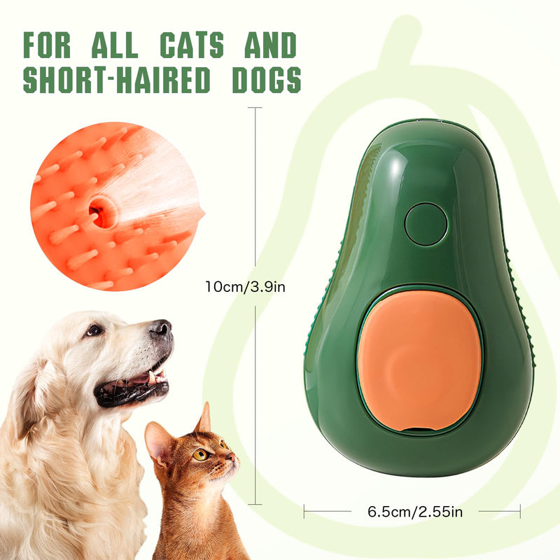 Cat Grooming Brush, 3 in 1 Cat Steamy Brush, Electric Cat Steam Brush with Self Cleaning Function, Silicone Massage, Clean and Removing Loose Hair for Cats and Other Pets Avocados - Green - PawsPlanet Australia