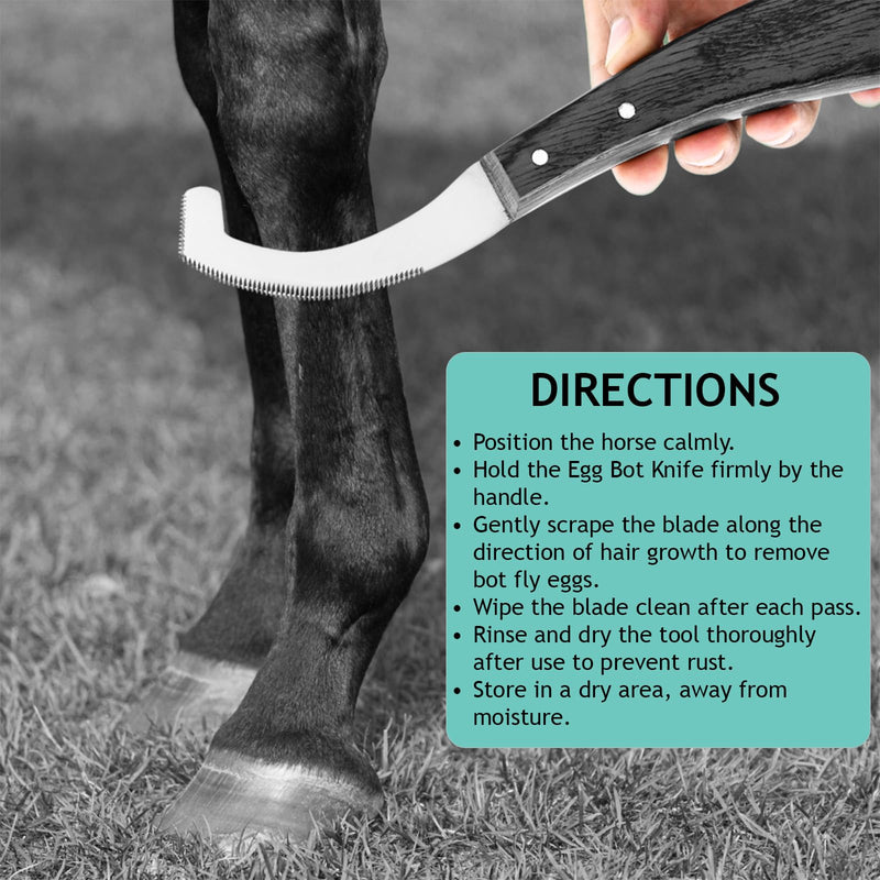 Pro Farrier Grooming Bugs Bot Knife– Stainless Steel Blade, Wooden Handle, Multi-Purpose Mane and Coat Cleaning Tool for Horses, Goats, and Cattle (Black) Black