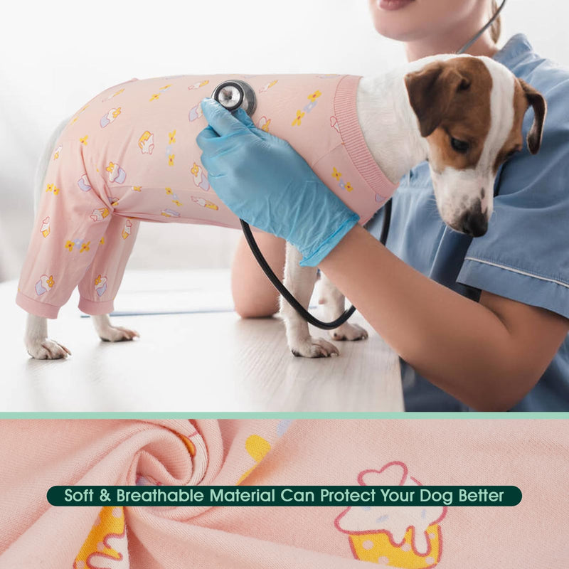 Kuoser Dog Surgery Recovery Suit Female Male, Dogs Surgical Suit with Body Sleeve Hind Legs to Prevent Licking Bite, Dog Bodysuit with Leg Braces Wound Cover, Pink Cake XL XL(Back:18.11")