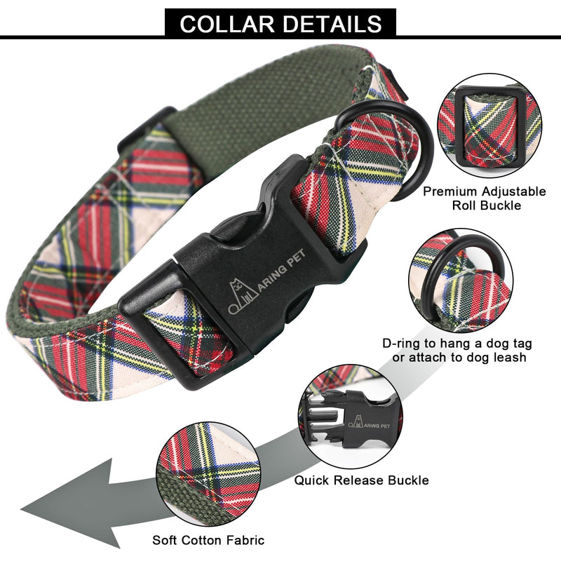 ARING PET Christmas Dog Collar, Cute Red Green Plaid Cotton Lightweight Pet Puppy Collars for Small Medium Large Dogs-S Christmas-Plaid - PawsPlanet Australia