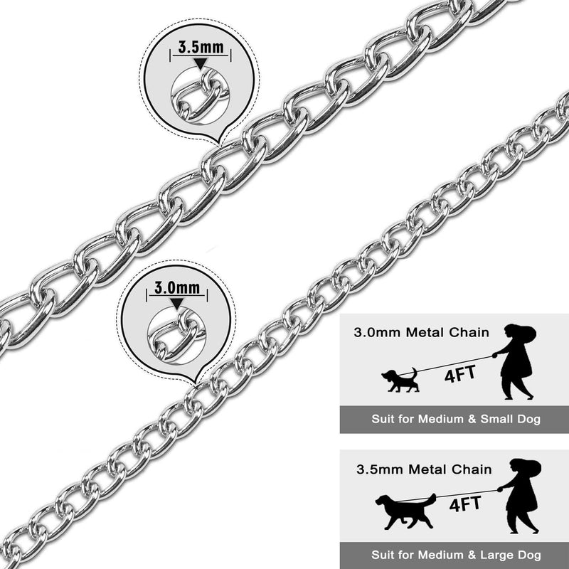 LOS ANDES Metal Dog Leash and Collar Set, 4FT Chew Proof Leash Heavy Duty Dog Chain Leash for Medium Large Dogs Comfortable Soft Padded Handle with Anti Bite Slip Chain Collar (4FT Blue) 3.5mm*4FT(for medium& large dogs) - PawsPlanet Australia