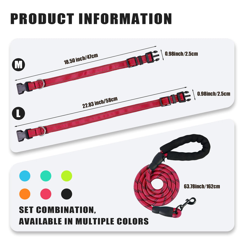 Nylon Dog Leash for Medium Large Dogs, 5-FTReflective Heavy Duty Leash with Comfortable Handle & Poop Bag Dispenser Ring, 1/2 Inch Wide, Secure Reinforcement for Walking(L/Red) Red L - PawsPlanet Australia