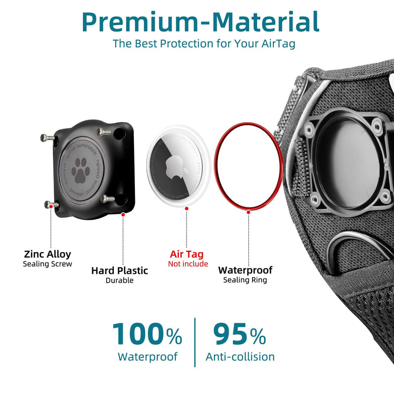 AirTag Dog Harness, Integrated Dog Vest with 100% Waterproof Air Tag Holder, No-Pull No-Choke Reflective Dog Vest Harness with Apple Air Tag Case for Small Medium Large Dogs (Black, S) S:13-25" Black - PawsPlanet Australia