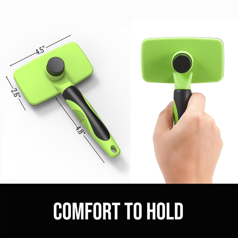 Self Cleaning Slicker Brush for Dogs& Cats, Skin Friendly Grooming Brush for Shedding Long&Short Haired Dogs& Cats, Deshedding Pet Supplies Accessories, Green