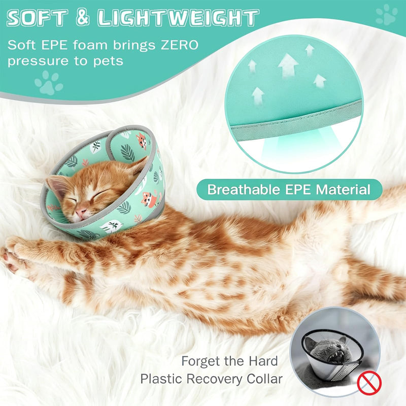 Cat neck brace, soft adjustable cat neck brace, anti-licking and anti-biting neck braces for cats, for cats and small dogs after surgery and injuries (Mint green, M)