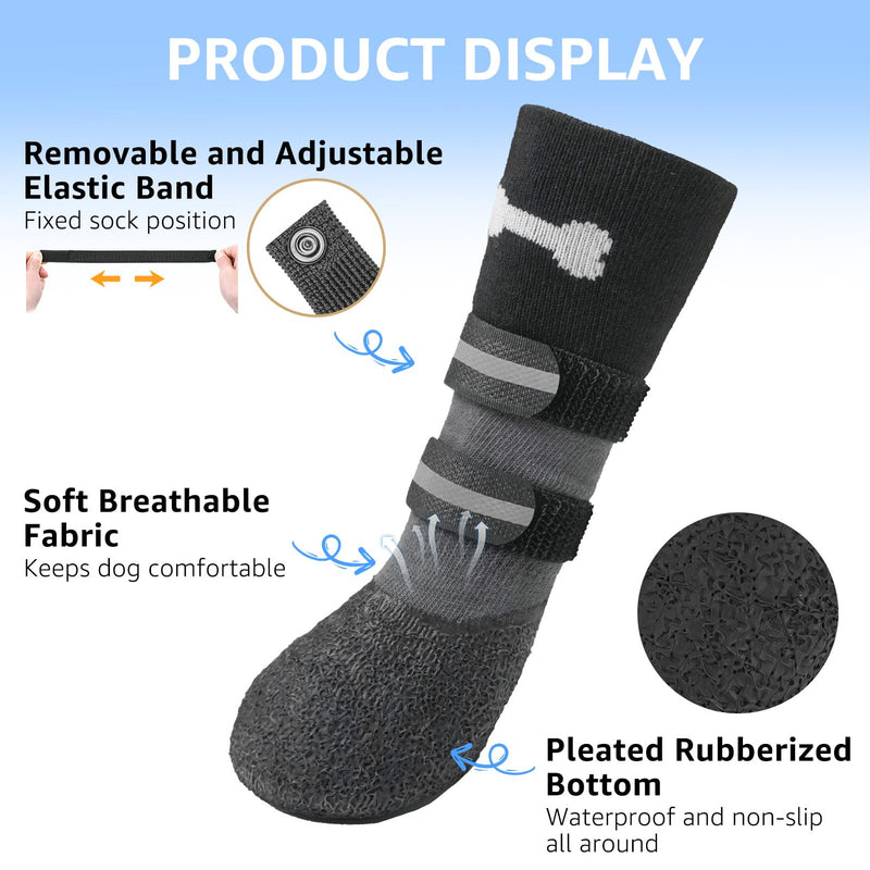 SCENEREAL Anti Slip Dog Socks Boots, Dog Shoes for Hot/Cold Pavement, Waterproof Grip Doggy Booties for Hardwood Floor, Rain Paw Protectors for Small Medium Large Senior Old Dogs, Black M M(2.1"x1.9")(Paw L*W) Black(Pack of 4+2) - PawsPlanet Australia