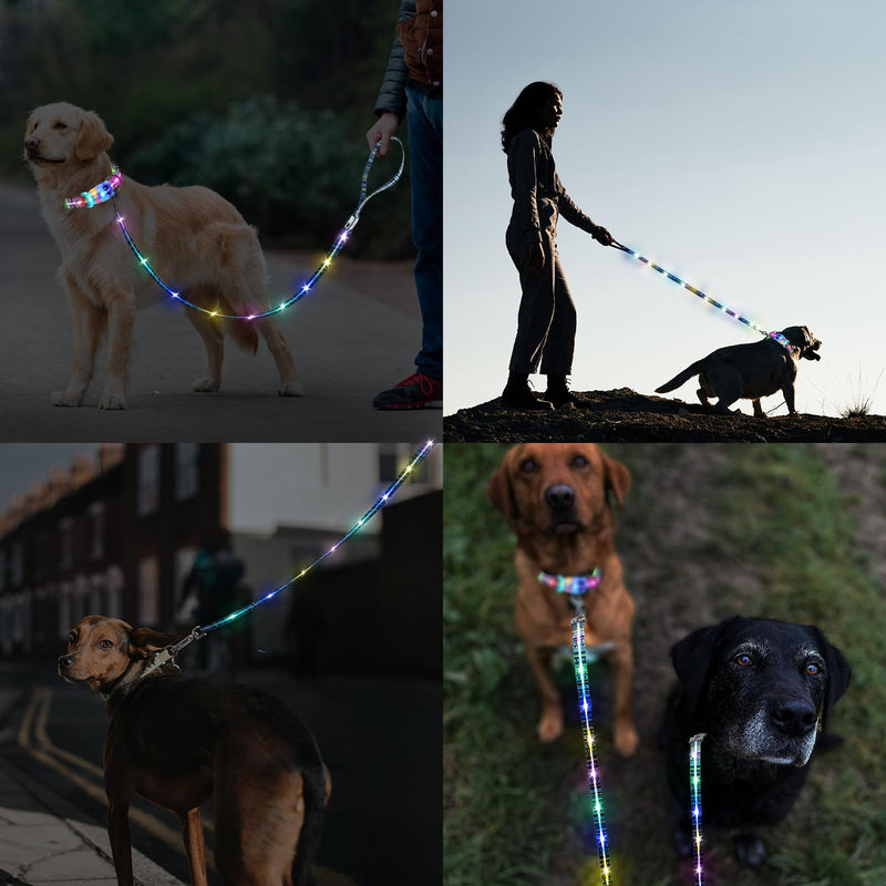 Light Up LED Dog Leash+LED Dog Collar Set USBRechargeable Waterproof,Colorful 3 Lighting Modes 5 Ft Glow Pet Leash for Small Medium Large Dogs Walking at Night(Bohemian Orange) Bohemian Orange 1.5m Leash+10-25in Collar Can be Crop - PawsPlanet Australia