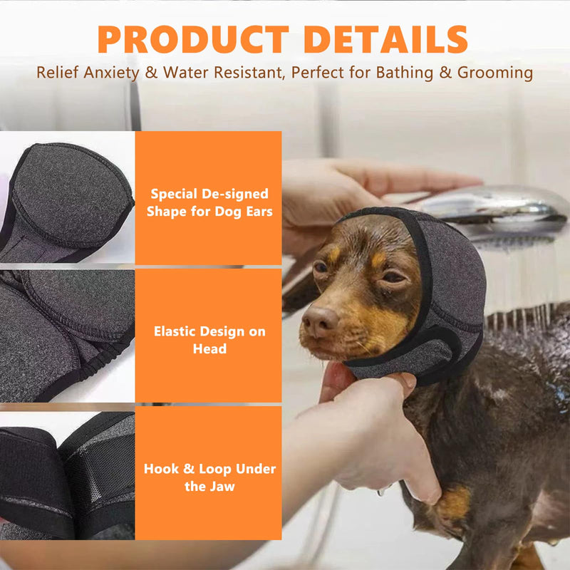 Dog Snood Swim Ear Protectors, Adjustable Dog Ear Muffs Noise Protection, Quiet Ears for Dogs for Noise Canceling, Anxiety Relief, Swimming,Grooming(Gray, S)