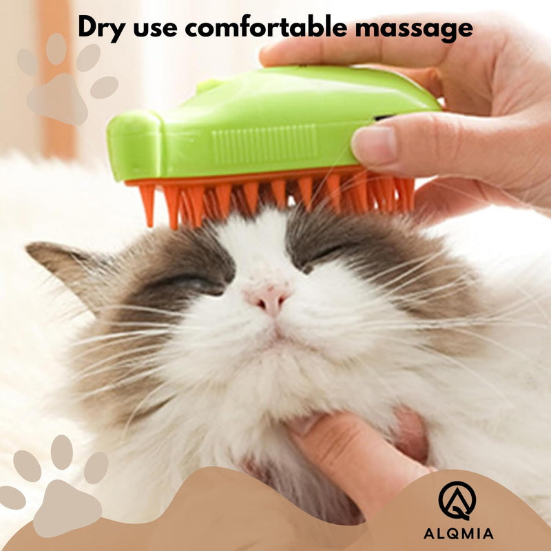 Cat Steam Brush 3 in 1, Silicone Massage Grooming & Pet Hair Remover, Spritz Defur Comb for Cats Dogs, Steamy Brush, Misting Pets Grooming Comb, Pet Hair Brushes Indoor Steamer by ALQMIA (Green) Green - PawsPlanet Australia