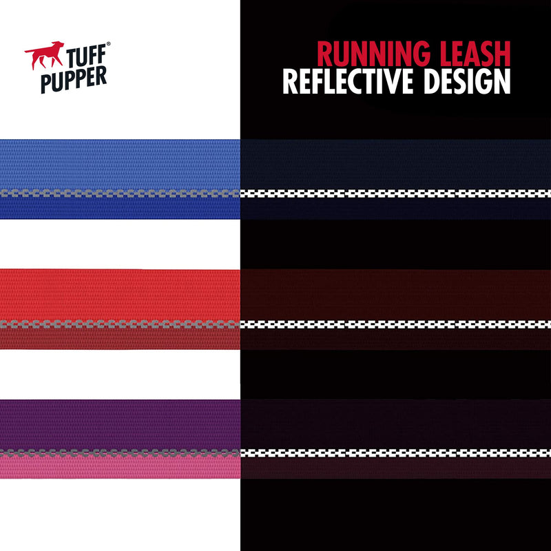Tuff Pupper Hands Free Bungee Dog Leash | Lightweight for Running Jogging Walking | Adjustable Padded Waist Belt (24-50 inch) | Bungee Stretch 3 to 6 Feet | Strong Ballistic Nylon w/Reflective Strips Fiery Red