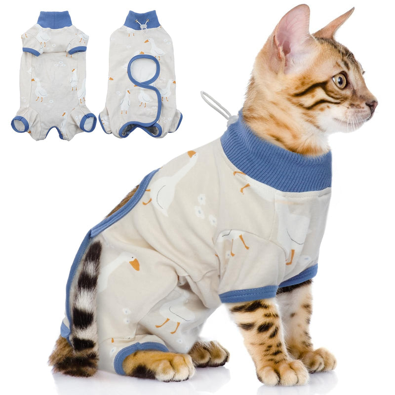 QBLEEV Cat Recovery Suit for Post Surgery, Spay Neuter Suit for Cats, Soft Stretchy Cotton Cat Onesie for Skin Diseases, Anti-Lick Surgical Shirt Pajamas for Abdominal Wound, Kitten Cone Alternative Blue Medium