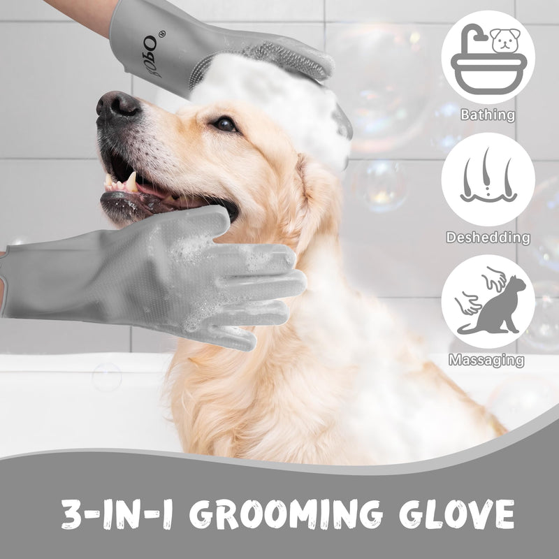 ROPO silicone gloves for pet grooming, multi-functional gloves for pet hair shedding, bathing, and massage (Grey) Grey - PawsPlanet Australia
